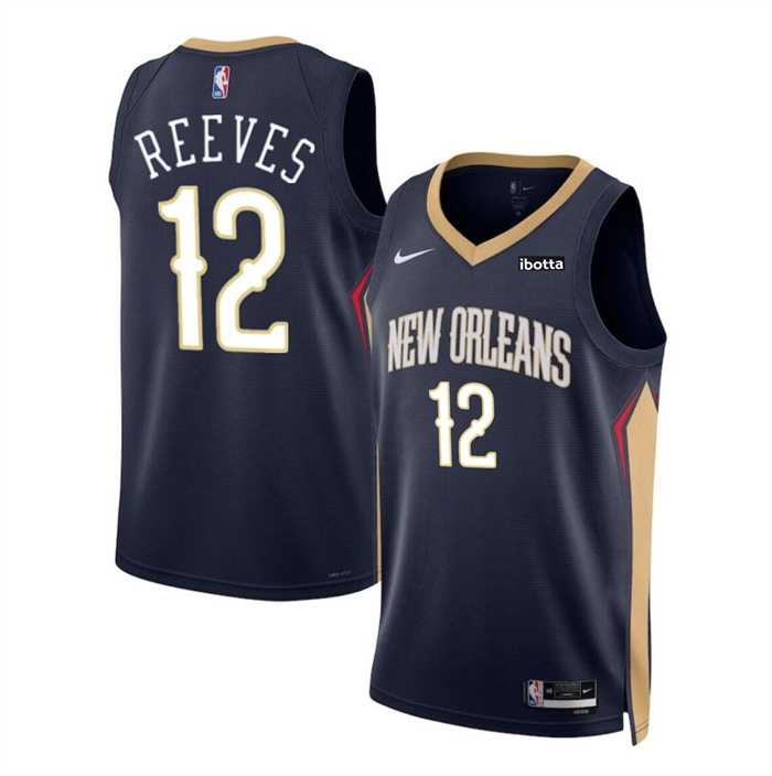 Mens New Orleans Pelicans #12 Antonio Reeves Navy 2024 Draft Icon Edition Stitched Basketball Jersey Dzhi->new orleans pelicans->NBA Jersey